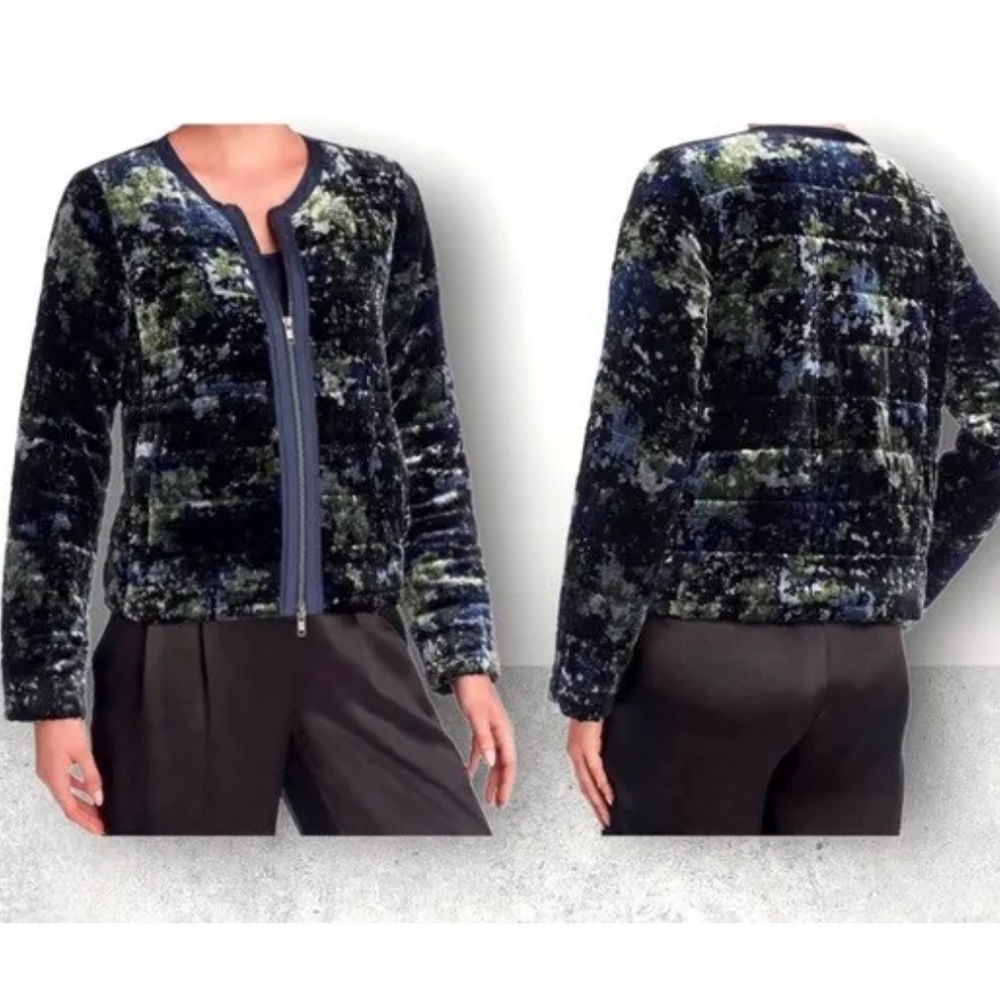 Eileen Fisher quilted velvet silk blend lined jacket zip front Size XSP